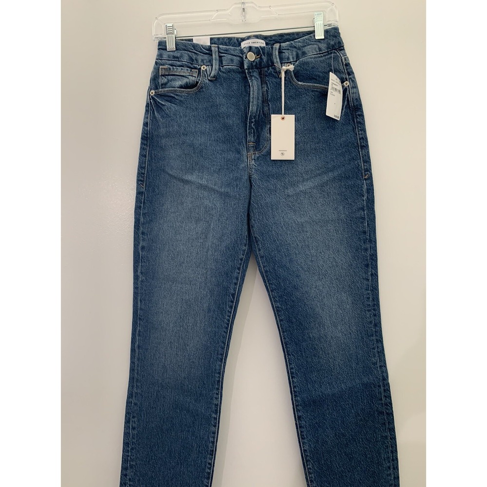 NWT Good American Womens Distressed Blue Denim Good Classic Skinny Jeans 6/28